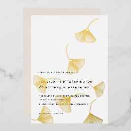 Falling Gold Ginkgo Leaves Fall Wedding Folie Uitnodiging