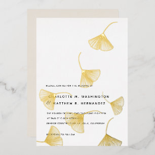 Falling Gold Ginkgo Leaves Fall Wedding Folie Uitnodiging