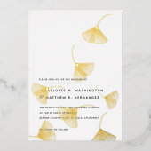 Falling Gold Ginkgo Leaves Fall Wedding Folie Uitnodiging (Voorkant)