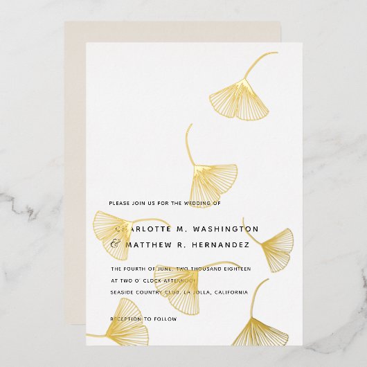 Falling Gold Ginkgo Leaves Fall Wedding Folie Uitnodiging (Voorkant / Achterkant)