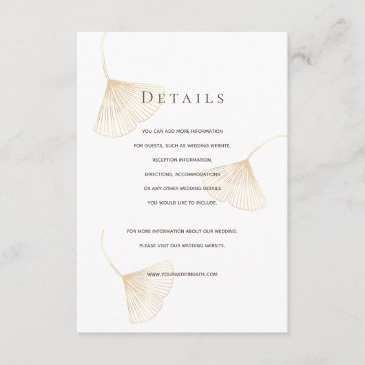 Falling Gold Ginkgo Leaves Wedding Details Kaart (Voorkant)