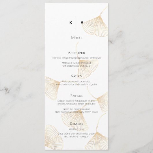 Falling Gold Ginkgo Leaves Wedding Menu Kaart (Voorkant)