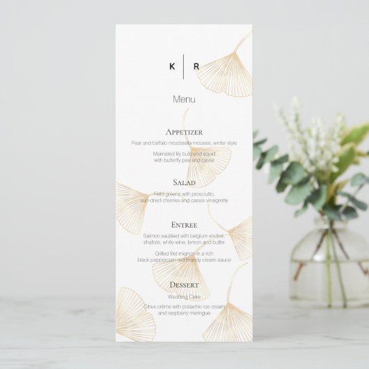 Falling Gold Ginkgo Leaves Wedding Menu Kaart (Staand voorkant)