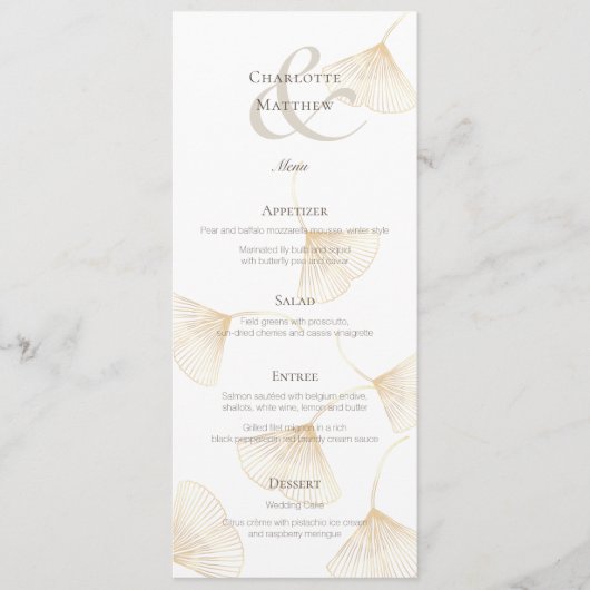 Falling Gold Ginkgo Leaves Wedding Menu Kaart (Voorkant)