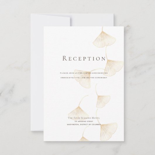 Falling Gold Ginkgo Leaves Wedding Reception Kaart (Voorkant)