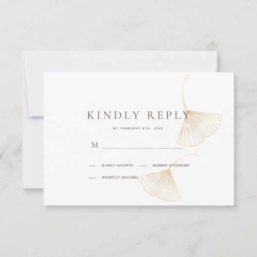 Falling Gold Ginkgo Leaves Wedding RSVP Kaart (Voorkant)