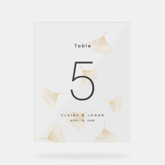 Falling Gold Ginkgo Leaves Wedstrijd Table Number Acryl Bord (Voorkant)