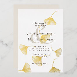 Falling Gold Ginkgo leest legant Wedding Folie Uitnodiging
