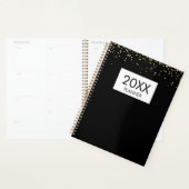 Falling Gold Glitter Personalized Black Yearly Planner (Display)