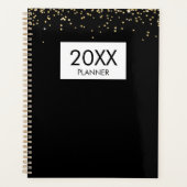Falling Gold Glitter Personalized Black Yearly Planner (Voorkant)