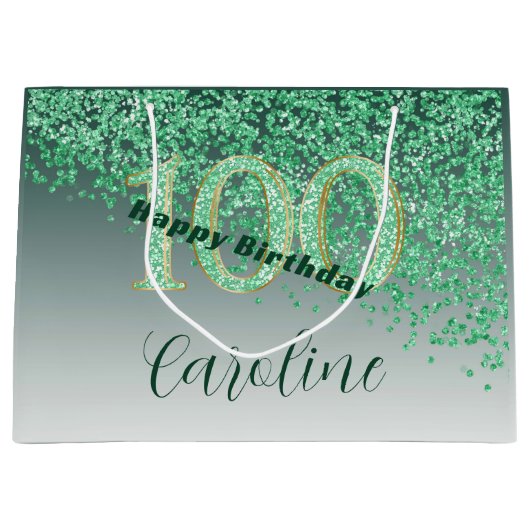  Falling Green Glitter 100e verjaardag Groot Cadeauzakje (Voorkant)