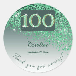 Falling Green Glitter, 100ste verjaardag Bedankt Ronde Sticker