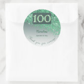 Falling Green Glitter, 100ste verjaardag Bedankt Ronde Sticker (Tas)