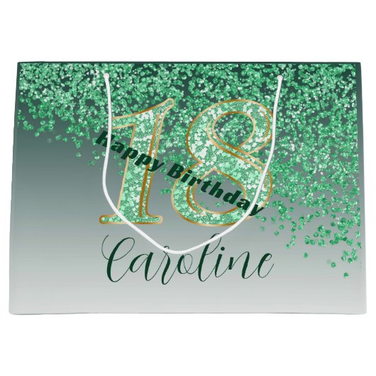 Falling Green Glitter 18e verjaardag Groot Cadeauzakje (Voorkant)