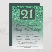Falling Green Glitter 21e verjaardagsfeestje Kaart (Voorkant / Achterkant)