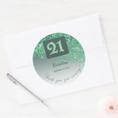 Falling Green Glitter, 21ste verjaardag Bedankt Ronde Sticker (Envelop)