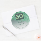 Falling Green Glitter, 30e verjaardag Bedankt Ronde Sticker (Envelop)