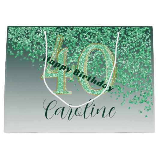 Falling Green Glitter 40e verjaardag Groot Cadeauzakje (Voorkant)