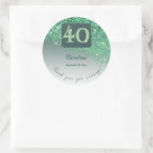 Falling Green Glitter, 40ste verjaardag Bedankt Ronde Sticker (Tas)