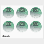 Falling Green Glitter, 50ste verjaardag Bedankt Ronde Sticker (Vel)