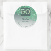 Falling Green Glitter, 50ste verjaardag Bedankt Ronde Sticker (Tas)