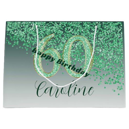 Falling Green Glitter 60e verjaardag Groot Cadeauzakje (Voorkant)
