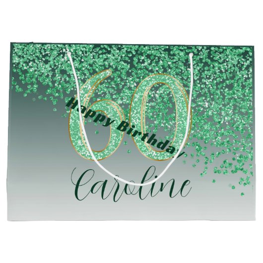  Falling Green Glitter 60e verjaardag Groot Cadeauzakje (Achterkant)