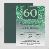 Falling Green Glitter 60e verjaardagsfeestje Kaart (Voorkant / Achterkant)