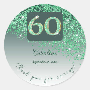 Falling Green Glitter, 60ste verjaardag Bedankt Ronde Sticker