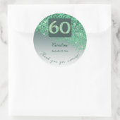 Falling Green Glitter, 60ste verjaardag Bedankt Ronde Sticker (Tas)