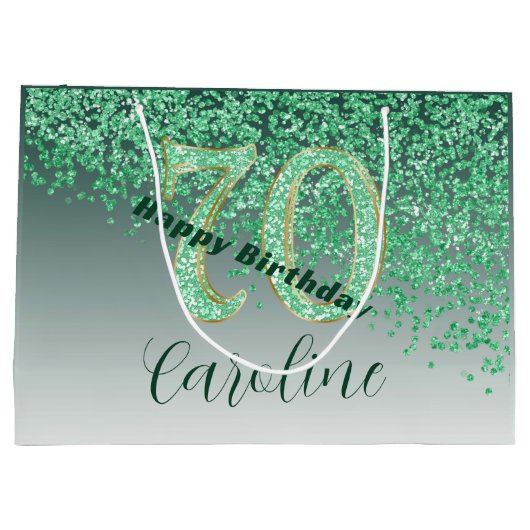  Falling Green Glitter 70e verjaardag Groot Cadeauzakje (Achterkant)