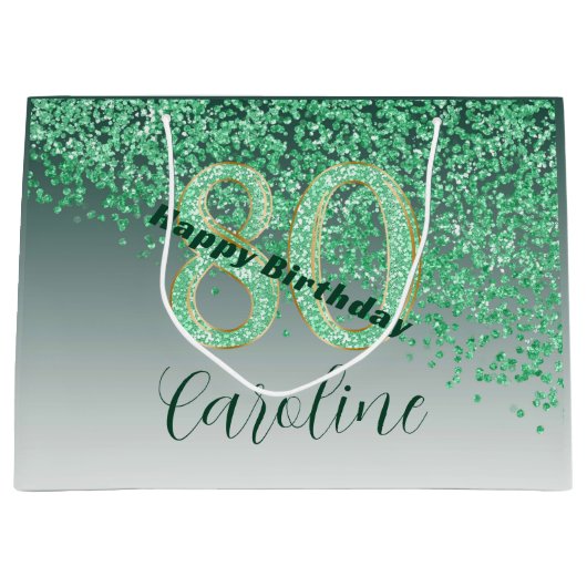  Falling Green Glitter 80e verjaardag Groot Cadeauzakje (Voorkant)