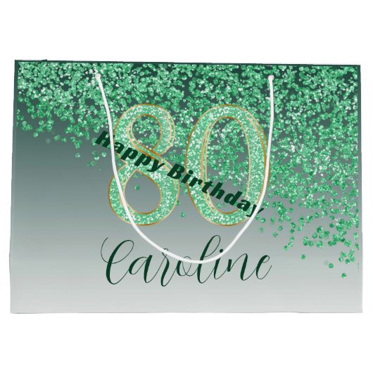  Falling Green Glitter 80e verjaardag Groot Cadeauzakje (Achterkant)