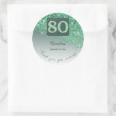 Falling Green Glitter, 80ste verjaardag Bedankt Ronde Sticker (Tas)