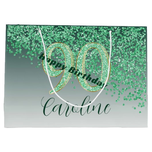 Falling Green Glitter 90e verjaardag Groot Cadeauzakje (Achterkant)