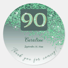 Falling Green Glitter, 90ste verjaardag Bedankt Ronde Sticker