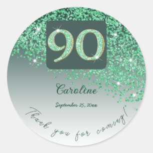 Falling Green Glitter, 90ste verjaardag Bedankt Ronde Sticker