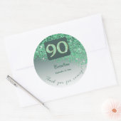 Falling Green Glitter, 90ste verjaardag Bedankt Ronde Sticker (Envelop)