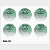 Falling Green Glitter, 90ste verjaardag Bedankt Ronde Sticker (Vel)