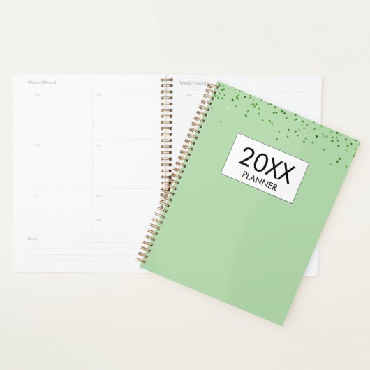 Falling Green Glitter Personalized Yearly Planner (Display)