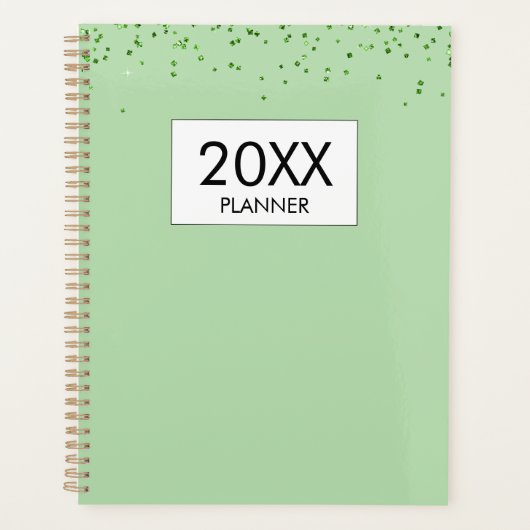 Falling Green Glitter Personalized Yearly Planner (Voorkant)