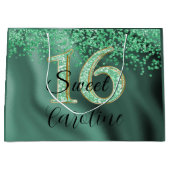 Falling Green Glitter Sweet 16 Birthday Groot Cadeauzakje (Voorkant)
