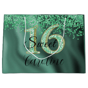 Falling Green Glitter Sweet 16 Birthday Groot Cadeauzakje