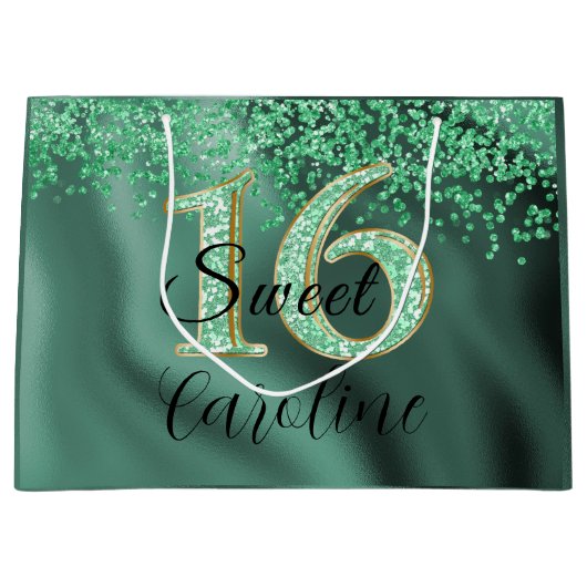 Falling Green Glitter Sweet 16 Birthday Groot Cadeauzakje (Voorkant)