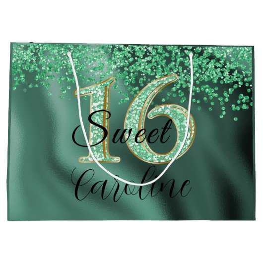 Falling Green Glitter Sweet 16 Birthday Groot Cadeauzakje (Achterkant)