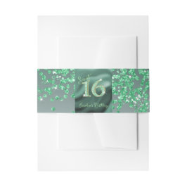 Falling Green Glitter Sweet 16, Groene Folie Uitnodigingen Wikkel