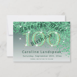 Falling Green Glitter voor 100e verjaardag Save The Date