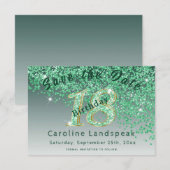 Falling Green Glitter voor 18e verjaardag Save The Date (Voorkant / Achterkant)