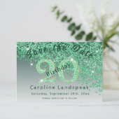 Falling Green Glitter voor 20e verjaardag Save The Date (Staand voorkant)