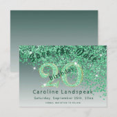 Falling Green Glitter voor 20e verjaardag Save The Date (Voorkant / Achterkant)